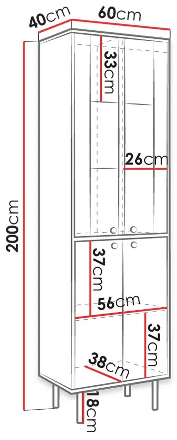 Moderná vitrína Kuba, čierna / čierny lesk + LED