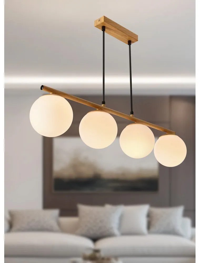 Závesné svietidlo so skleneným tienidlom v bielo-prírodnej farbe Carrine – Candellux Lighting