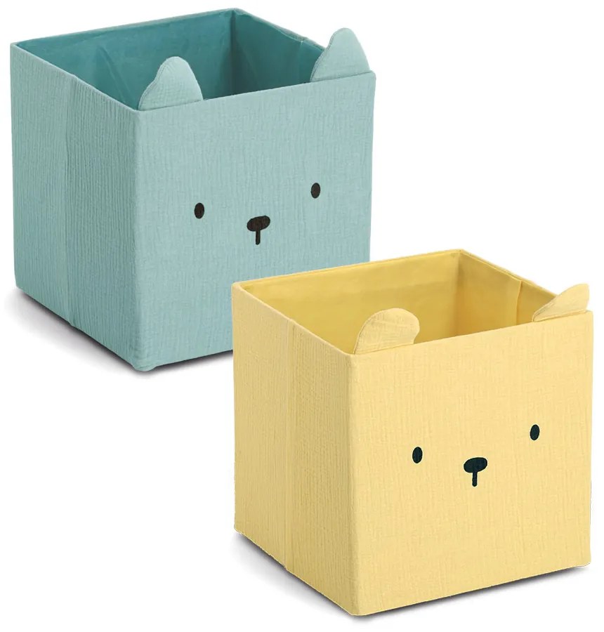 Úložné boxy na hračky, štvorcový tvar MUŠELÍN, žltá, 28x28x28
