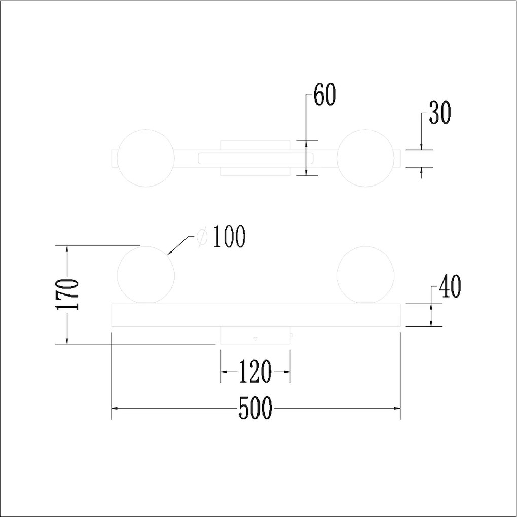 Nástenné svietidlo Magnet1, 2x biele sklenené tienidlo + 1x LED 13W, b