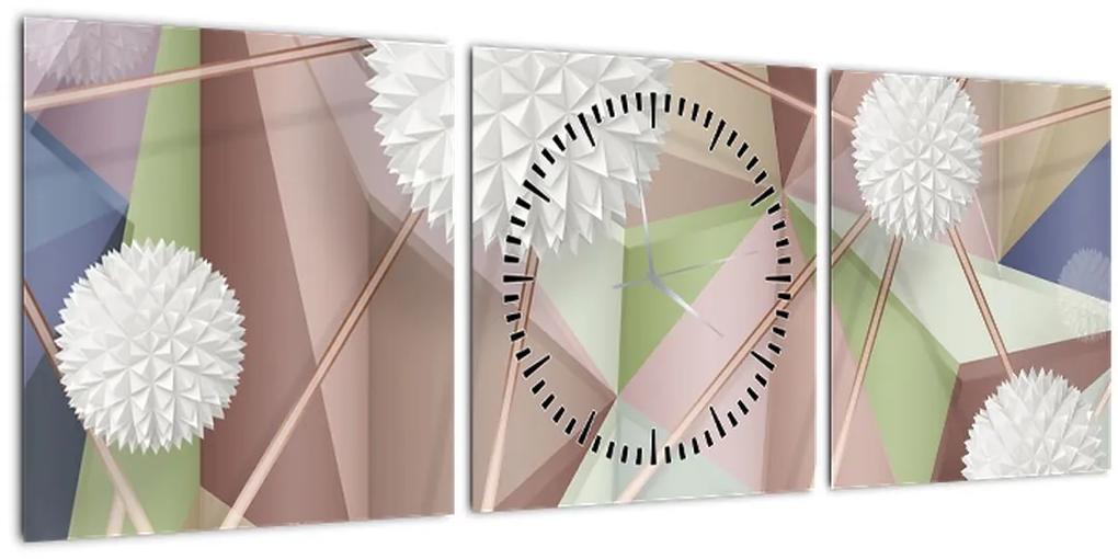 Obraz - 3D Abstrakcia v pastelových farbách (s hodinami) (90x30 cm)