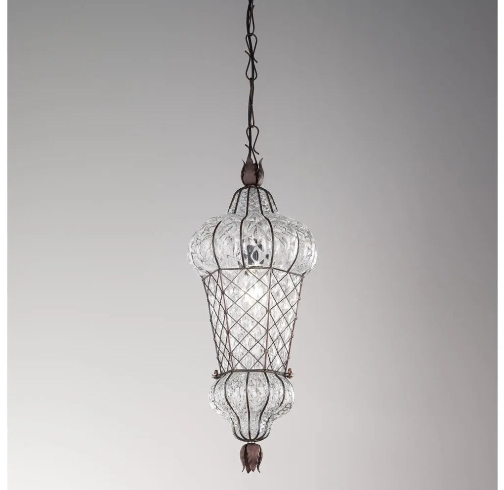 SIRU - Luster na reťazi BABÀ 1xE27/60W/230V pr. 30 cm číra/hnedá benátske sklo
