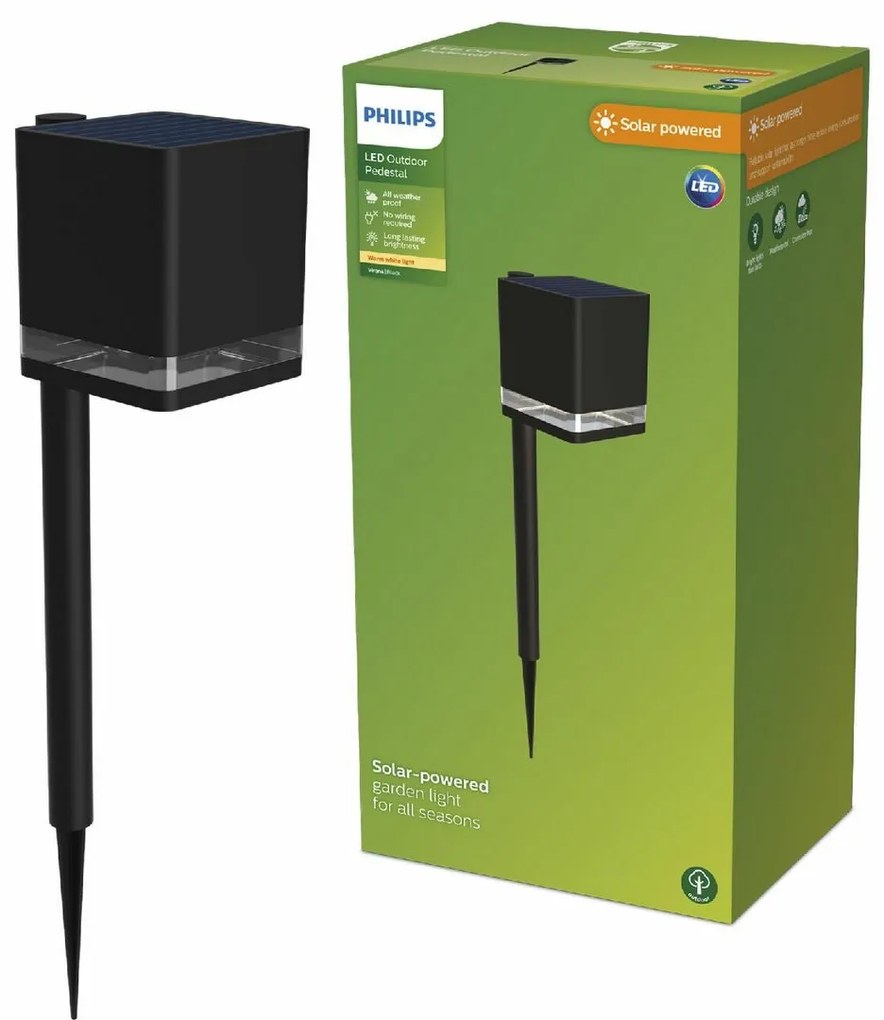 Philips Virona vonkajšie solárne stĺpové LED svietidlo čierna, 1,8 W, 200 lm, 2700 K
