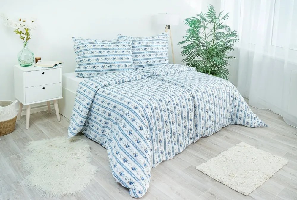 Posteľné obliečky bavlnené retro modré 140x200/70x90 cm