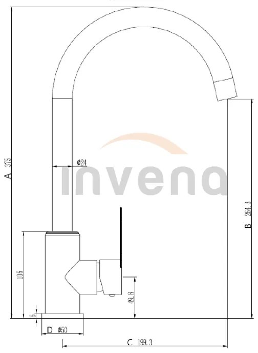 Invena Iron, stojanková drezová batéria, čierna-oceľová, INV-BZ-53-L04-L