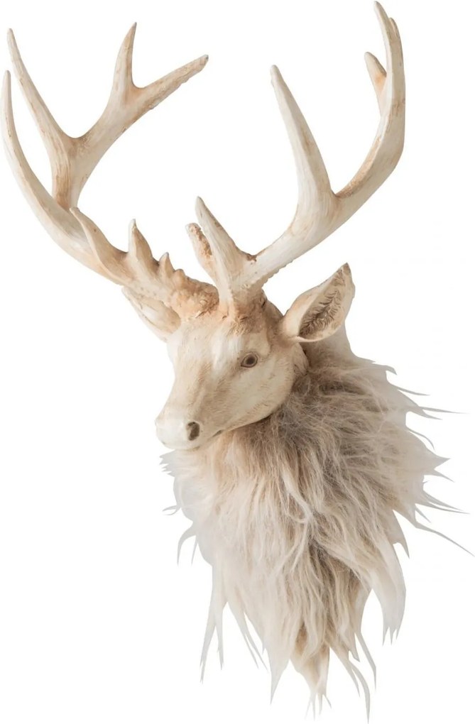 Nástenná béžová dekorácia hlava jeleňa Deer s kožúškom M – 20*18*27 cm