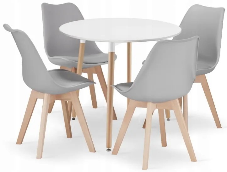 Jedálenský set 1+4, stôl KAMI 80x80 biely + stolička BALI MARK sivá