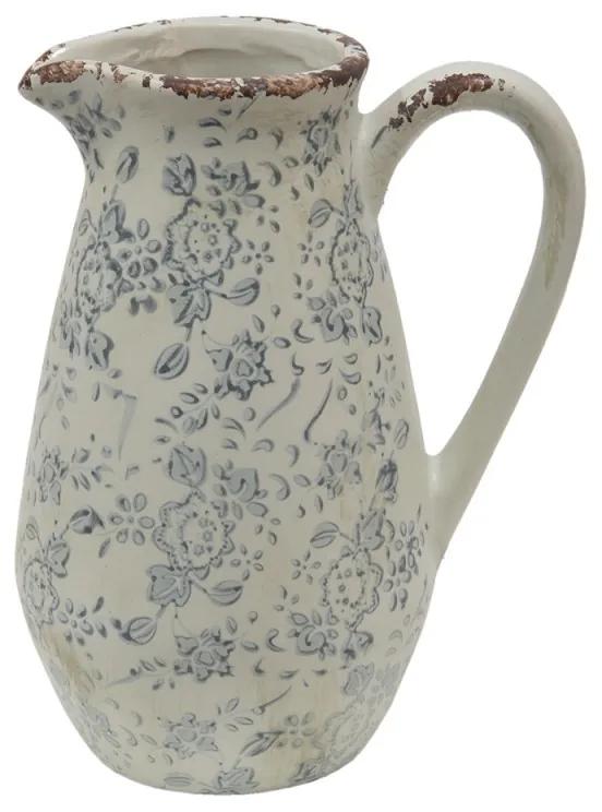 Dekoratívny béžový keramický džbán so šedými kvetmi Alana S - 16*12*22 cm