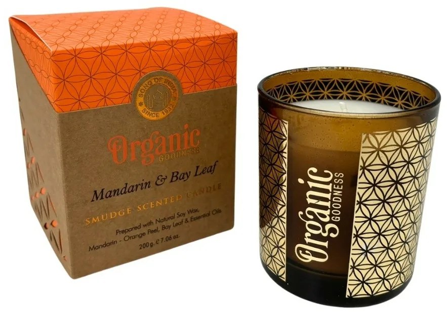 Organická vykurovacia sviečka Mandarin & Bay Leaf 200 g v skle so zlatou fóliou