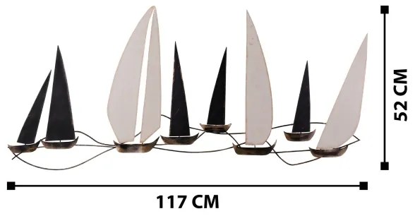 Nástenná dekorácia 52x117 cm plachetnica kov
