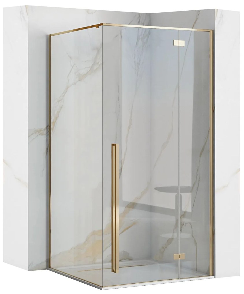 Rea Fargo Gold, sprchový kút s 1-krídlovými dverami 90 (dvere) x 90 (stena) x 195 cm, 6mm číre sklo, zlatý profil, REA-K4903