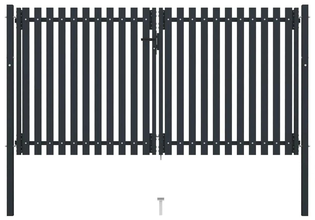vidaXL Dvojkrídlová plotová brána, oceľ 306x220 cm, antracitová
