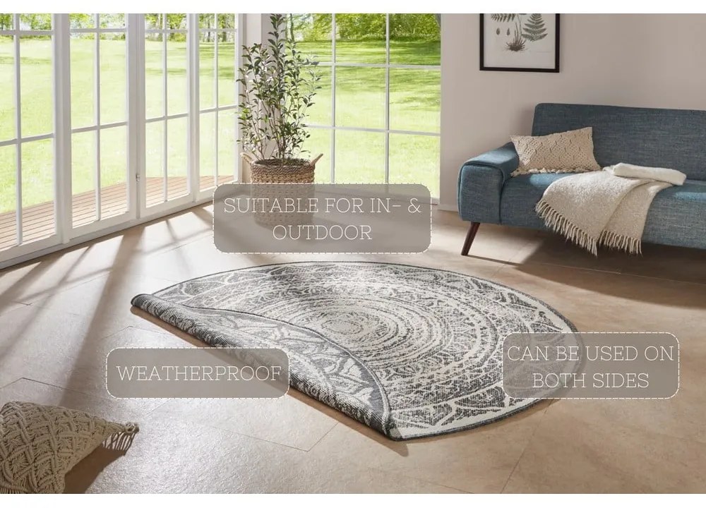 Sivo-krémový vonkajší koberec NORTHRUGS Siruma, ø 140 cm
