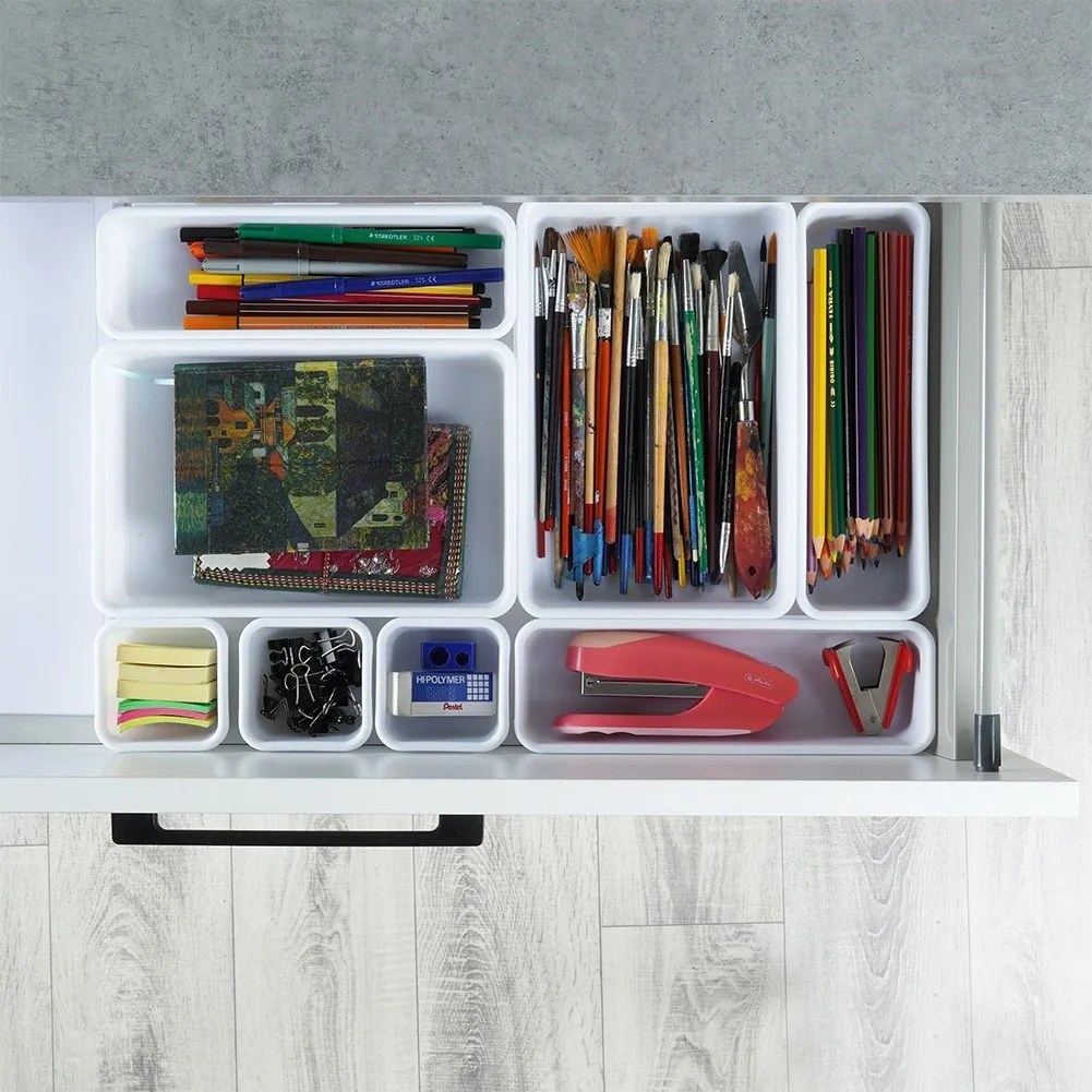 VILDE Sada 8ks organizérů do šuplíku, bílá, MODULAR 31 cm x 46 cm x 4,5 cm