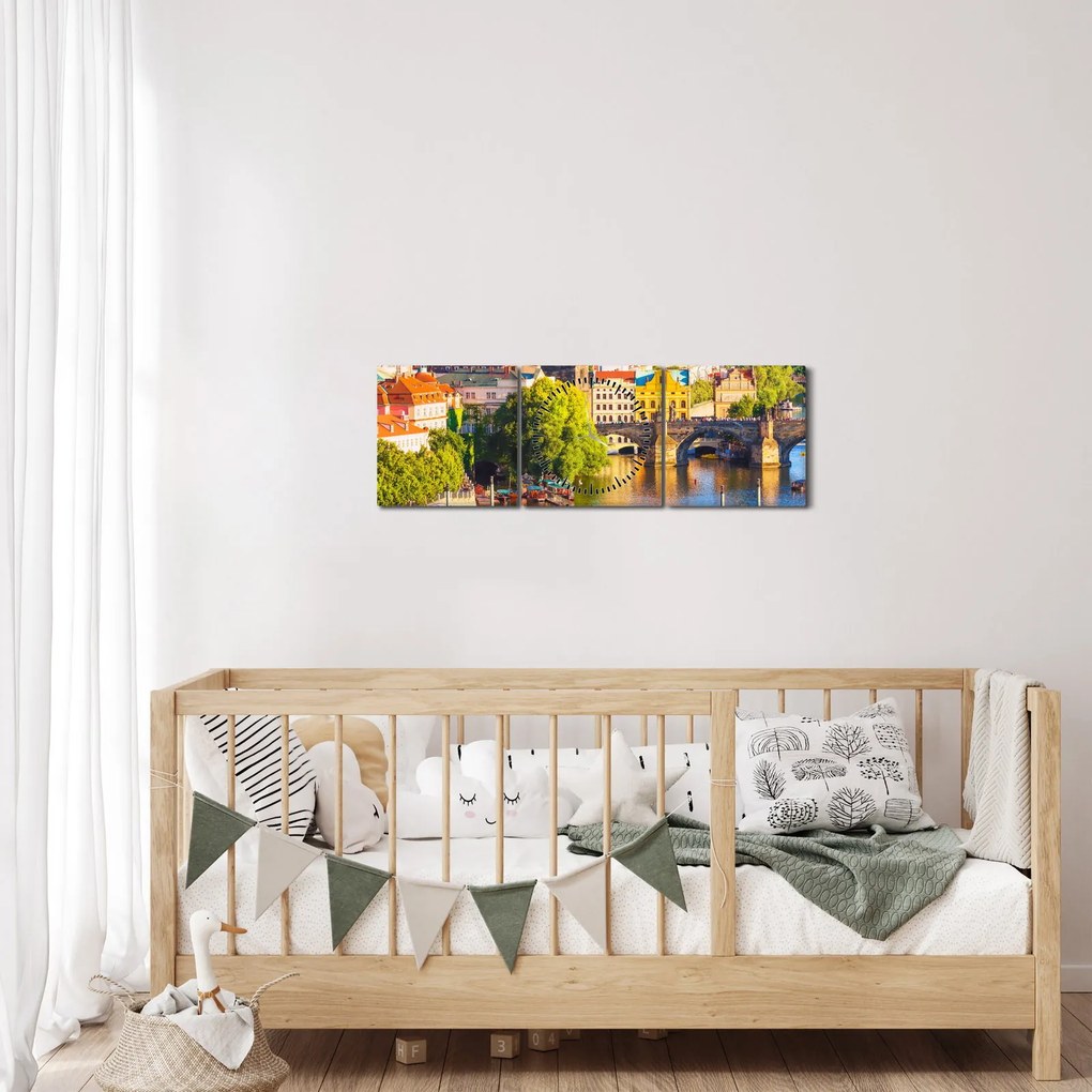 Obraz - Praha (s hodinami) (90x30 cm)