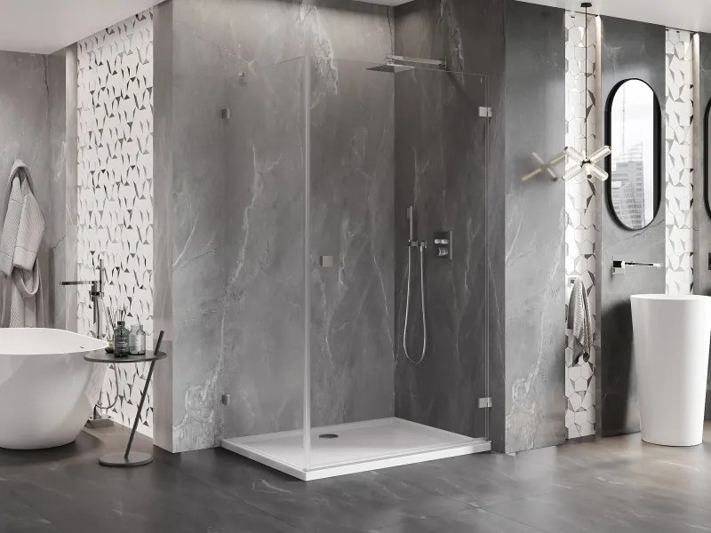 Mexen Lunar-B pravostranný výklopný sprchový kút 80 x 70 cm, číre sklo, brúsená oceľ, 832-080-070-97-00-P