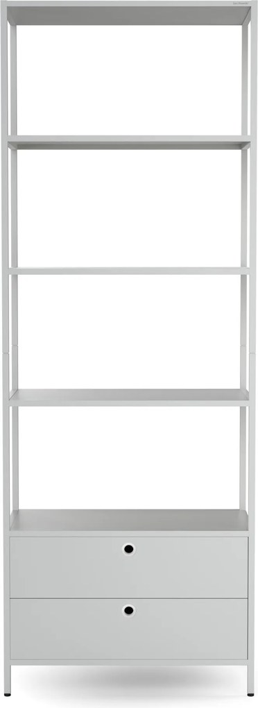 Regál so zásuvkami do kancelárie, na šanóny a dokumenty, otvorené police, kovový, sivý, 800x2200x400 mm: ARIEL