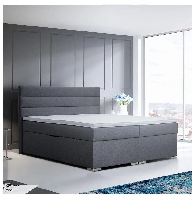 Čalúnená posteľ s úložným priestorom a matracami s topperom NEW BOLERO 180x200 cm sivá