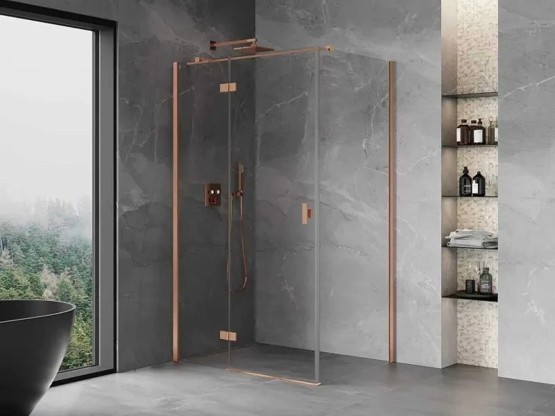 Mexen Mist H T, sprchový kút s výklopnými dverami ľavý 110 x 80 cm, číre sklo, medená matná, 8A5T-110-080-65-00-L