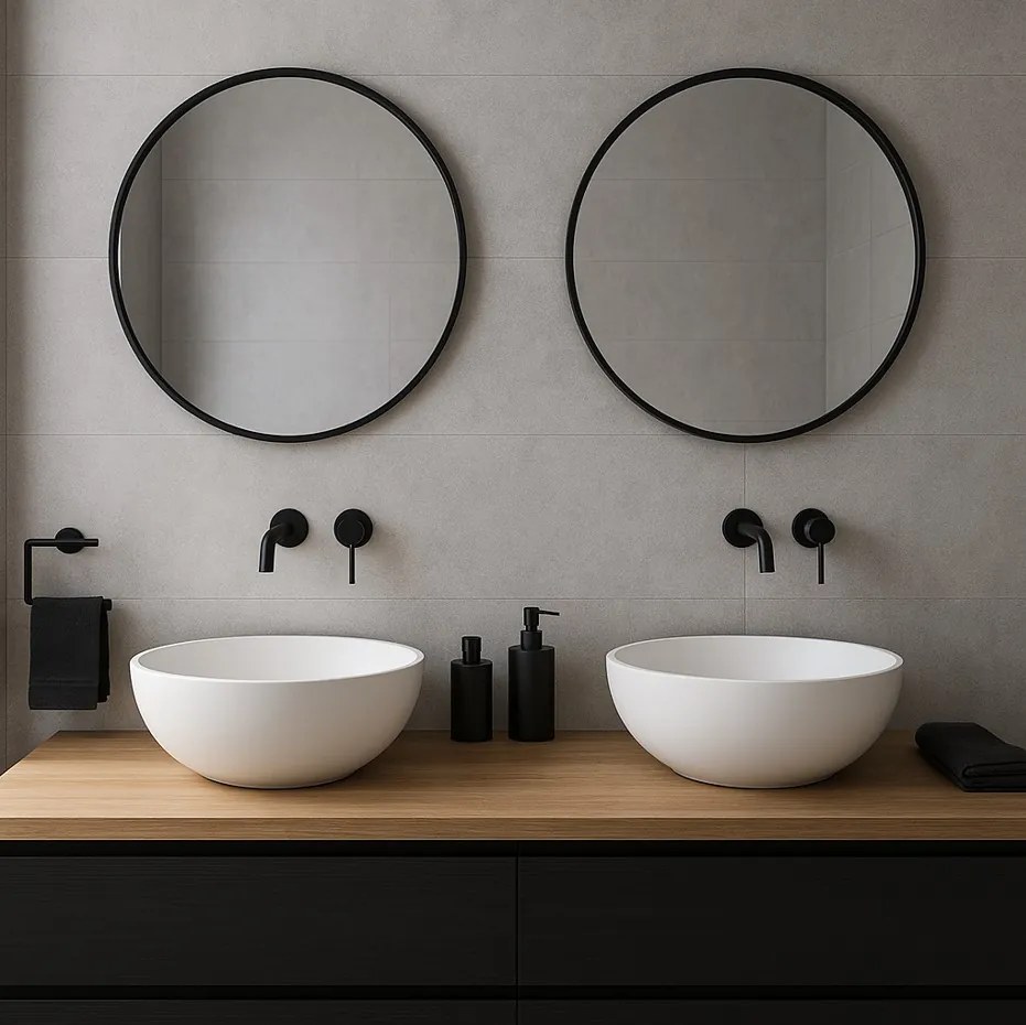 Erga Round, okrúhle zrkadlo 100cm, čierny rám, ERG-V01-ROUND-1010-BK