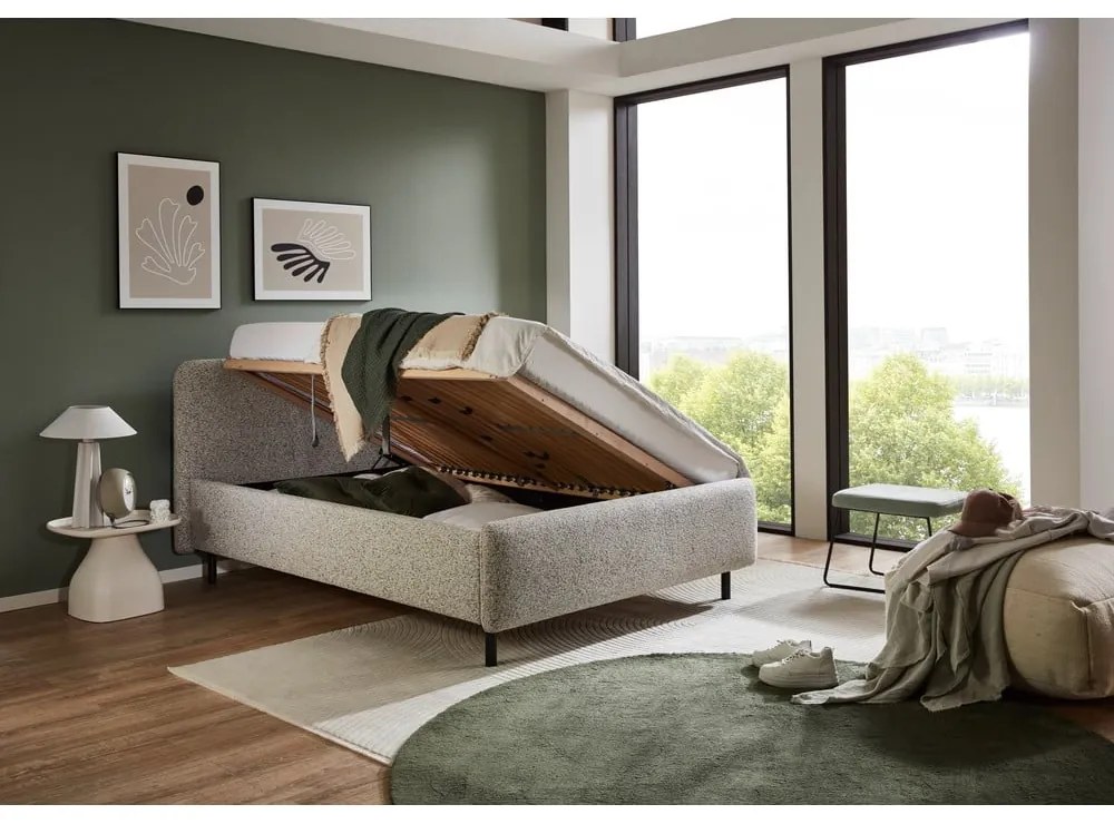 Béžová čalúnená dvojlôžková posteľ s úložným priestorom s roštom 140x200 cm Primo – Meise Möbel