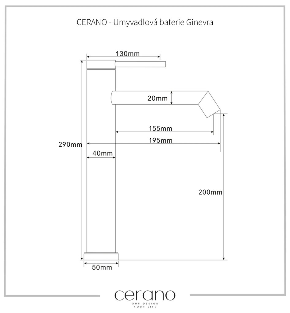 Cerano Ginerva, vysoká umývadlová batéria h-290, čierna matná, CER-CER-428683