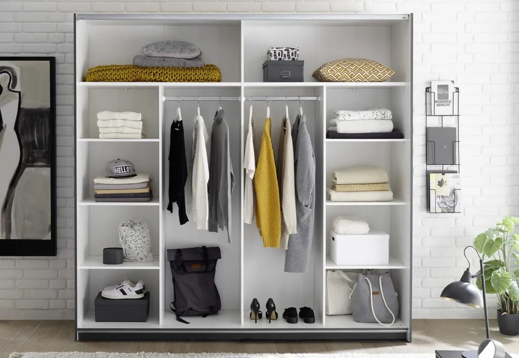 Šatníková skriňa Melton, 215 cm, grafit/dub mauvella