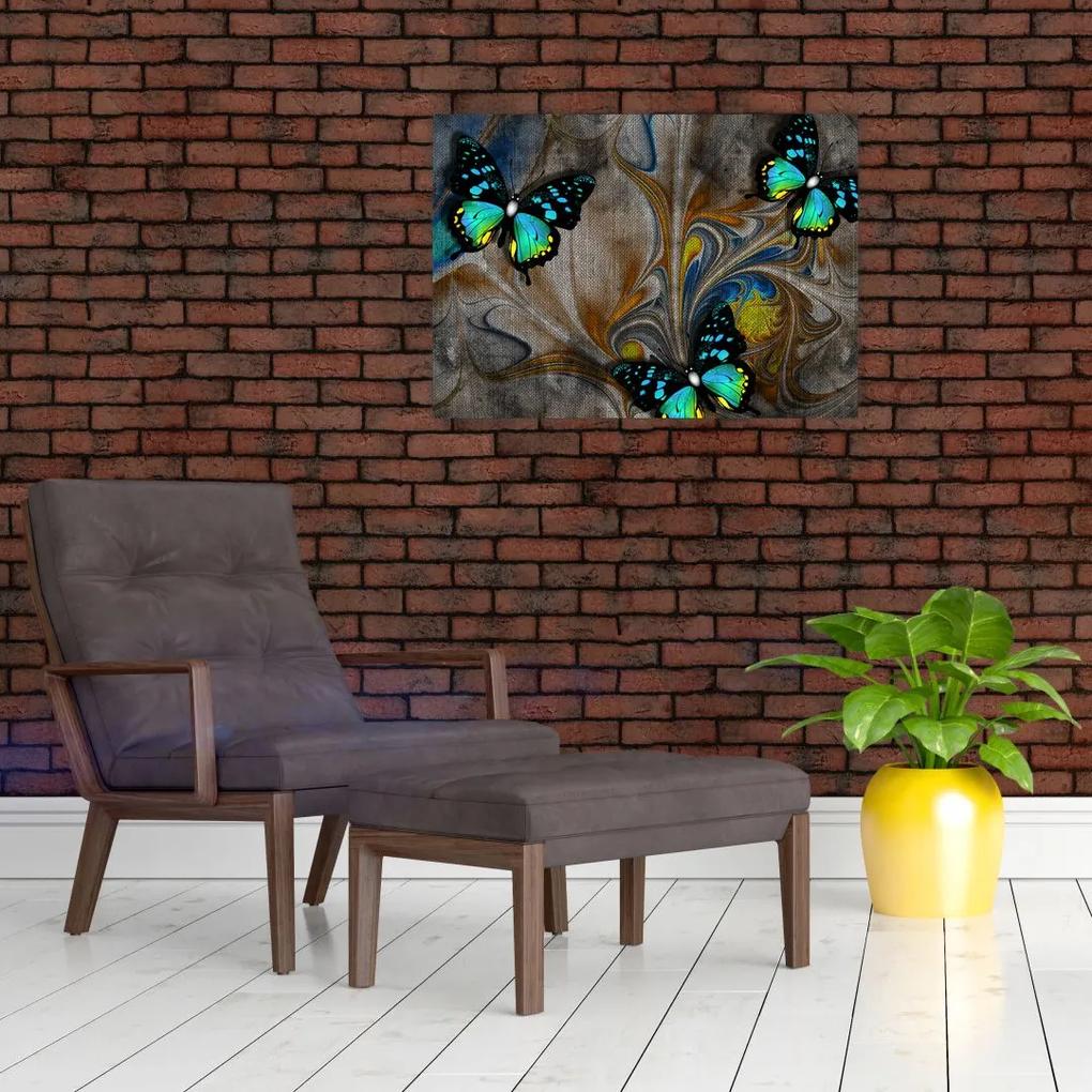 Sklenený obraz - Žiariví motýle na sklenený obraze (70x50 cm)