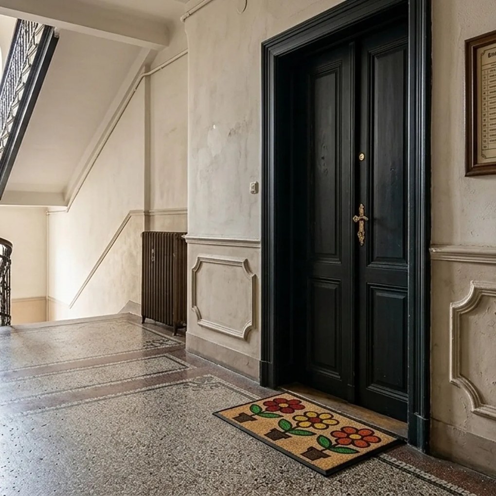 Hamat, Rohožka Kokos + guma Tri kvety – na von aj na doma, 40x60, viacfarebná, chodba / predsieň