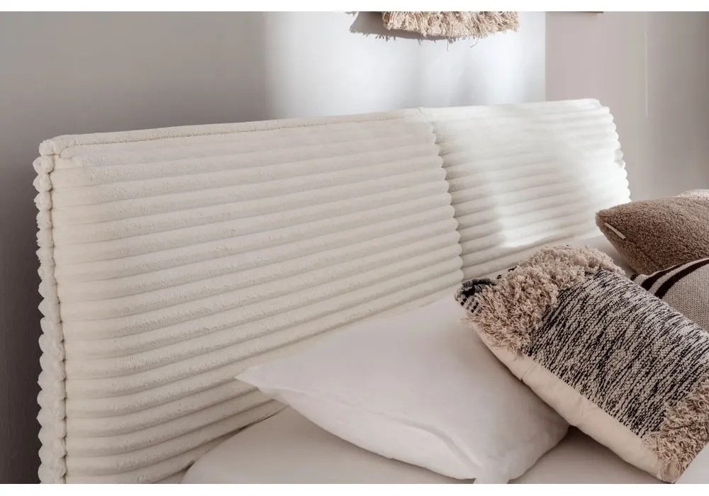 Béžová čalúnená dvojlôžková posteľ s úložným priestorom s roštom 180x200 cm Matera – Meise Möbel