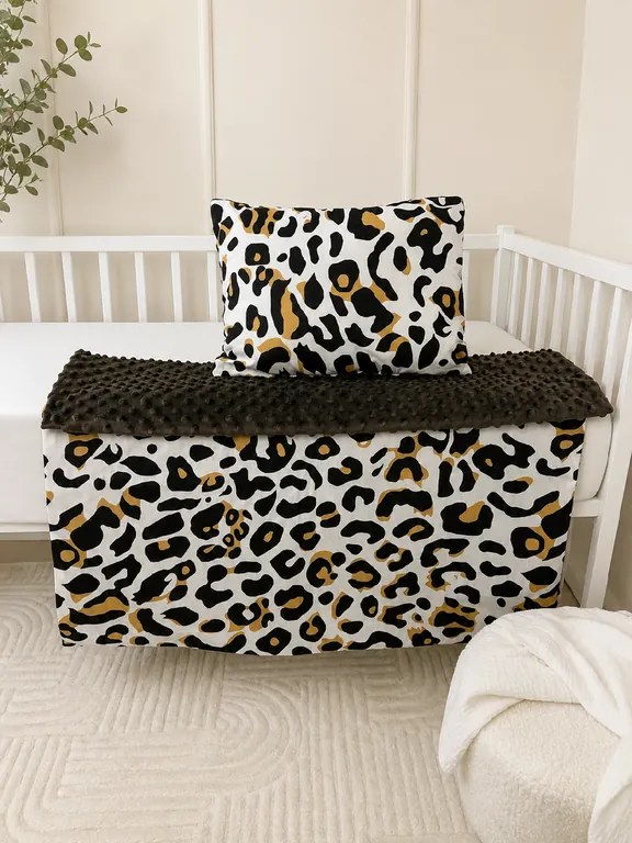 Set do kočíka Leopard / minky hnedá – deka a vankúšik