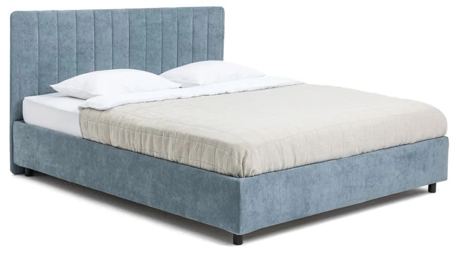 Modrá čalúnená dvojlôžková posteľ s úložným priestorom s matracom/s roštom 160x200 cm Myra Slim Line – Bonami Selection