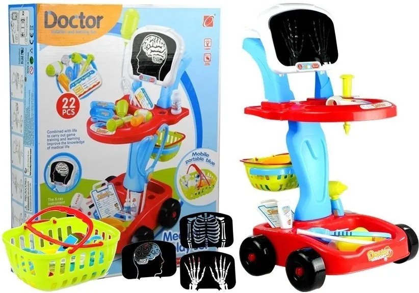 LEAN Toys Detský lekársky vozík s príslušenstvom 22 prvkov