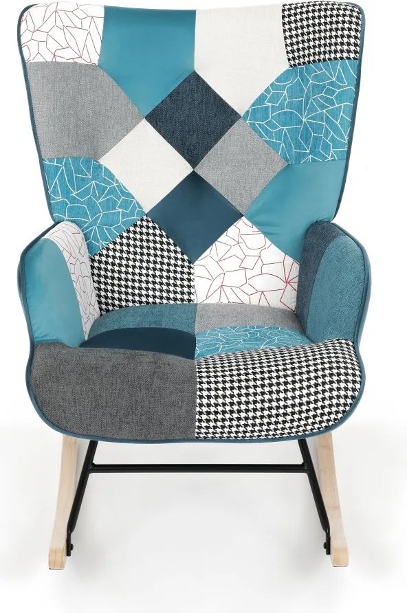 Hojdacie kreslo FABIAN II — látka, modrý patchwork
