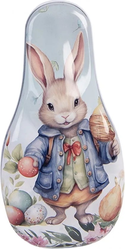 Modrá plechová dóza s králikom Easter Rabbi - 14*7*5 cm