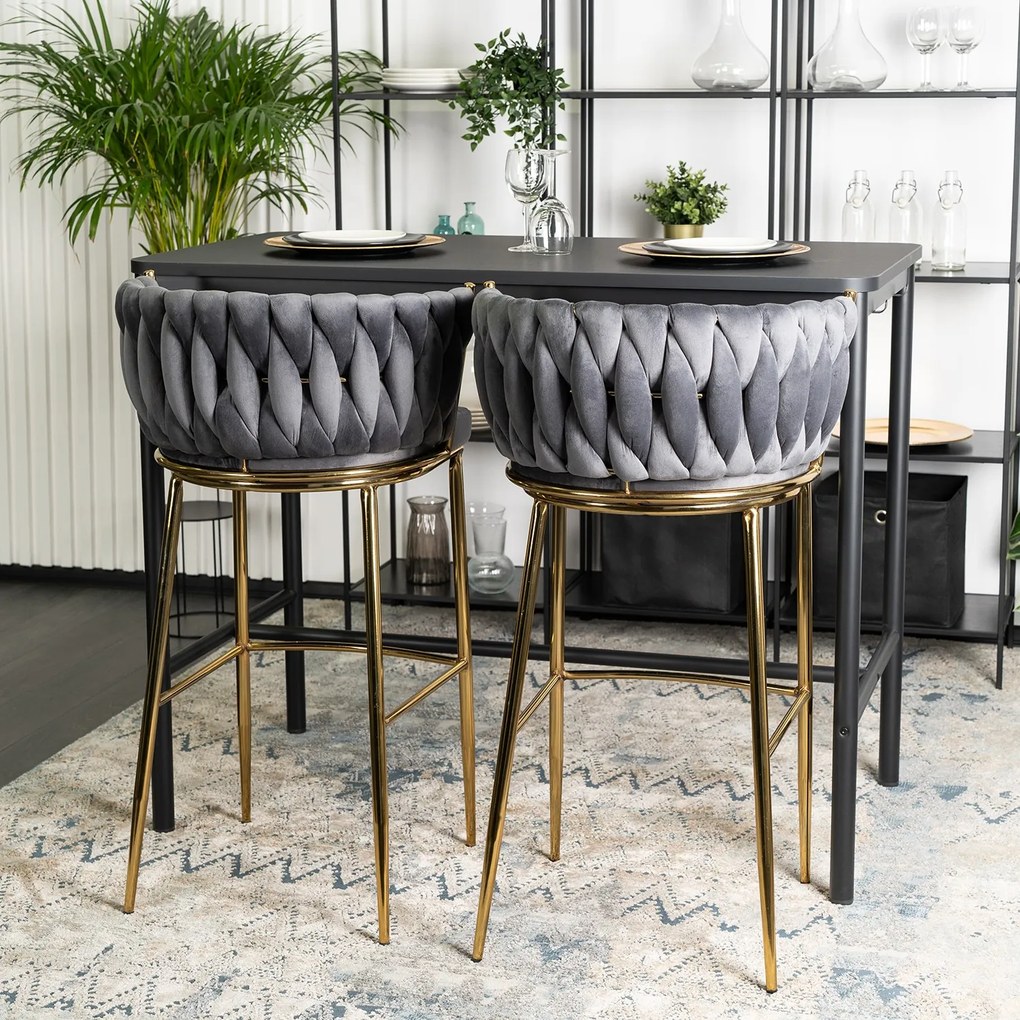 Barová židle Flores 60 cm šedá/zlatá