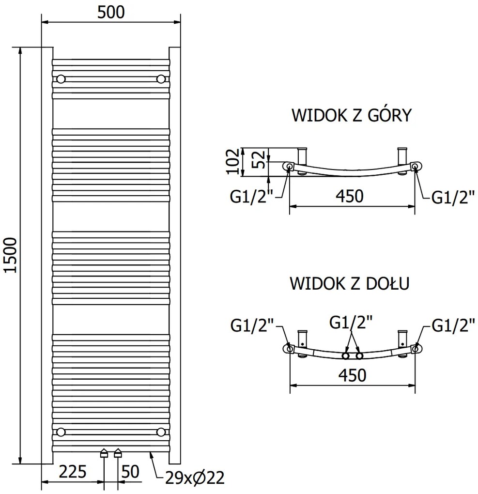 Mexen Ares, elektrické vykurovacie teleso 1500x500 mm + vykurovacia tyč 600 W, chrómová, W102-1500-500-2600-01