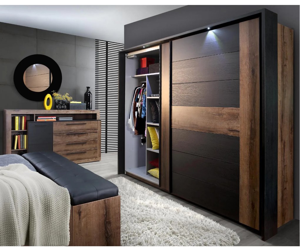 Sconto Šatníková skriňa BELLEVUE ušľachtilý dub/dub čierny