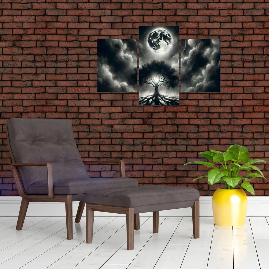 Obraz – Čiernobiely strom v splne (90x60 cm)