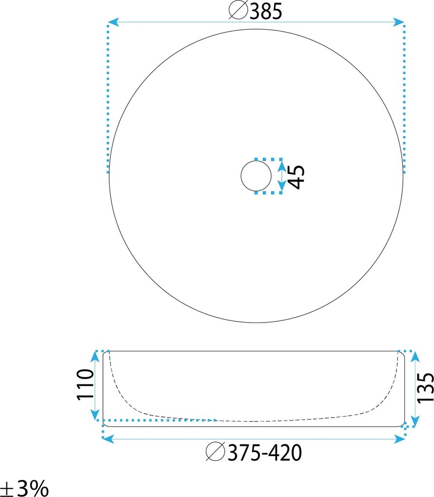 Rea Anastazja, umývadlo na dosku 390x390x135 mm, biela lesklá, REA-U0639