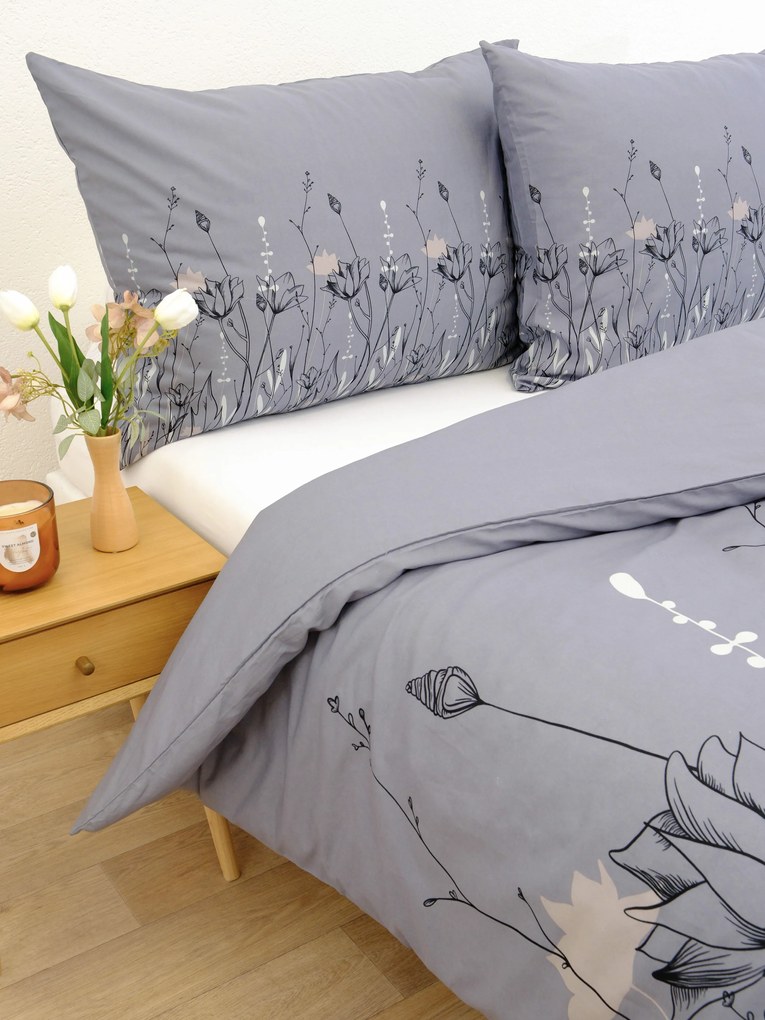 Francúzske bavlnené obliečky Renforcé - Aneta šedá