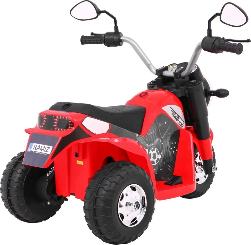 Ramiz MiniBike batériový bicykel pre deti Červená + zvuky + LED svetlá + ekokoža
