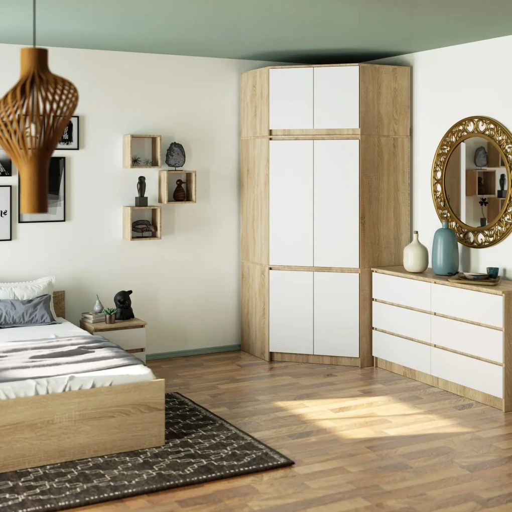 Nadstavec na rohovú šatníkovú skriňu CLP 100 cm dub sonoma/biela