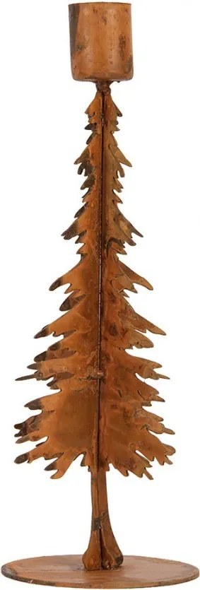 Rustikálny hrdzavý svietnik na úzku sviečku Stromček M - 9*7*24 cm