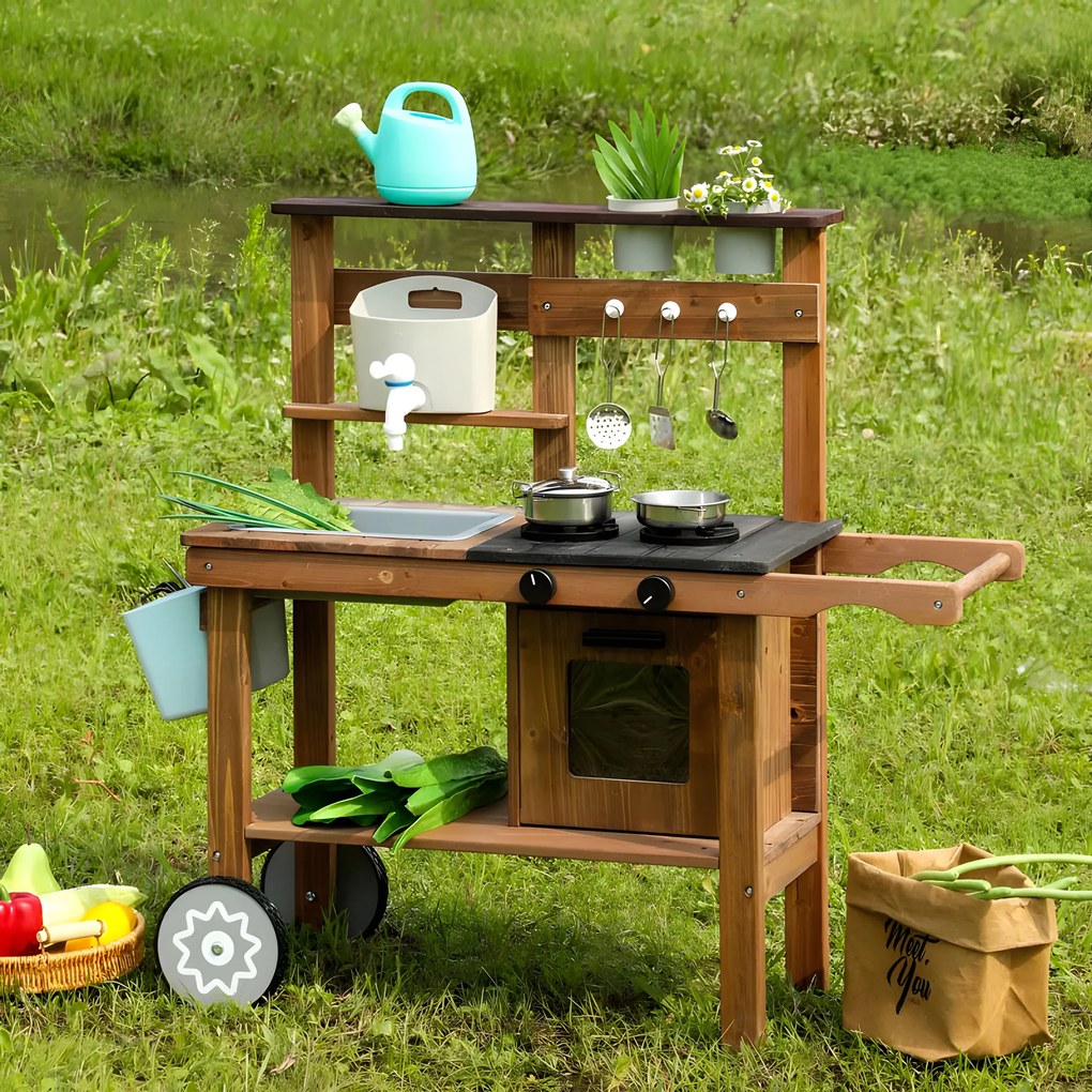 Vonkajšia kuchynka pre deti s doplnkami, z jedľového dreva, ECOTOYS