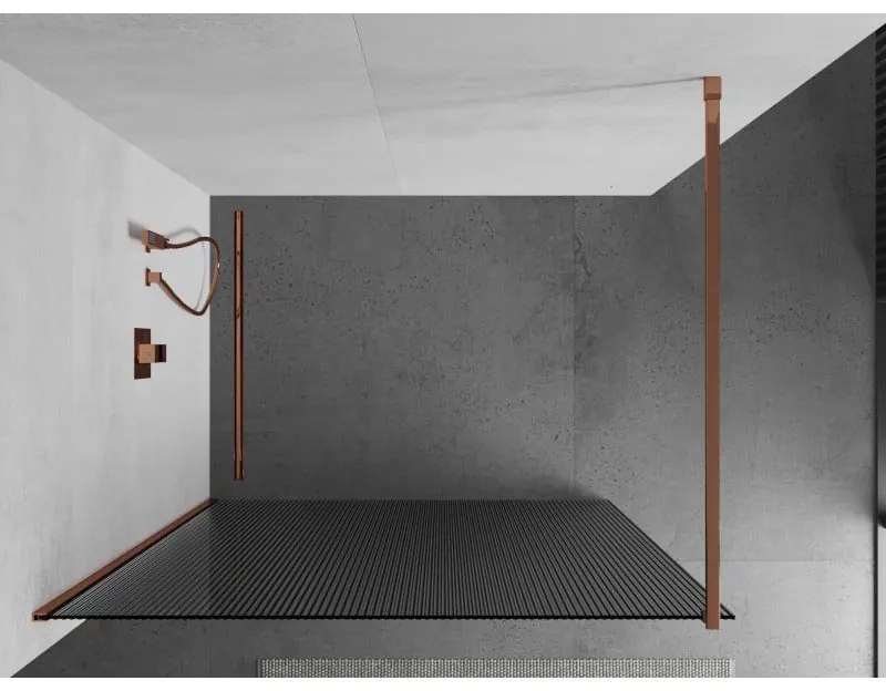 Mexen Kioto, sprchová zástena 70x200 cm, 8mm sklo s rebrovým vzorom, profil ružové zlato, 800-070-101-60-09