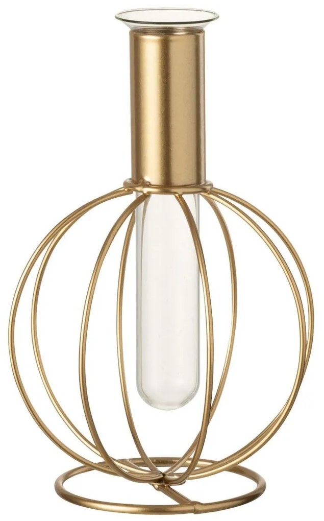 Sklenená váza skúmavka v zlatom stojane Tube - Ø11*17 cm