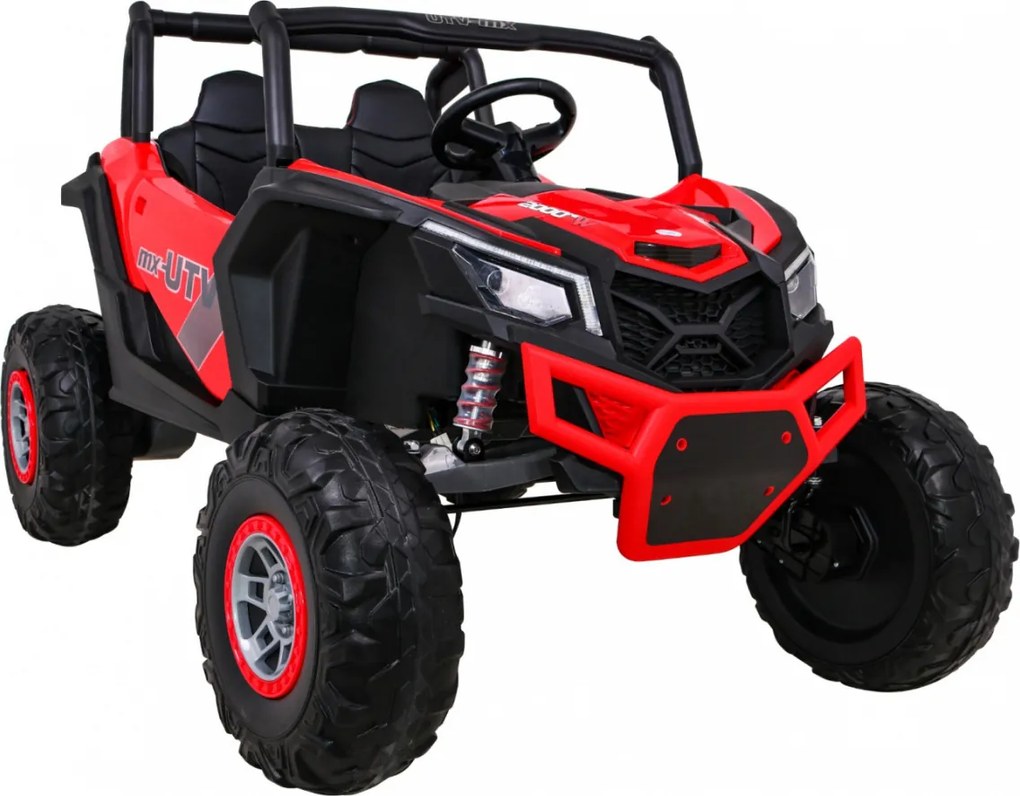 Ramiz UTV-MX batériová bugina pre deti Červená + pohon 4x4 + diaľkové ovládanie + LED zvuk + úložný priestor + EVA + pomalý štart