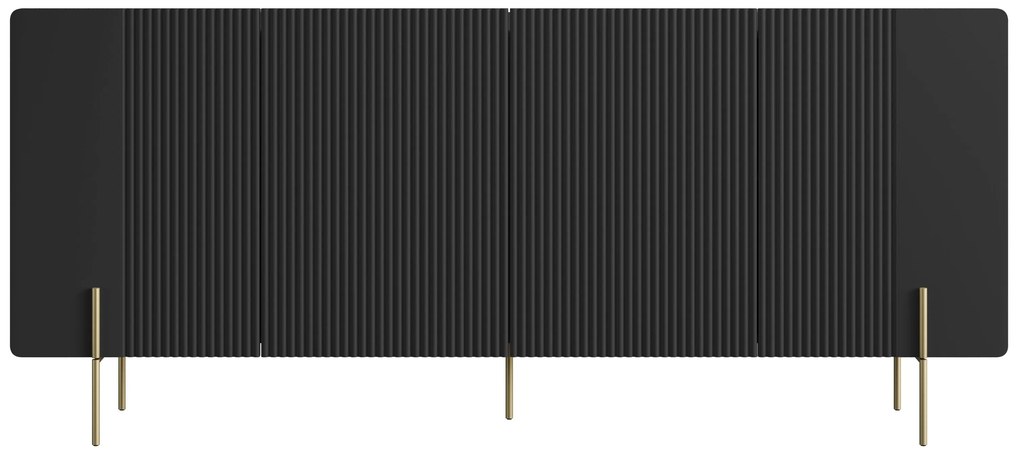 Komoda Malmi 200 cm - čierny mat / zlatá