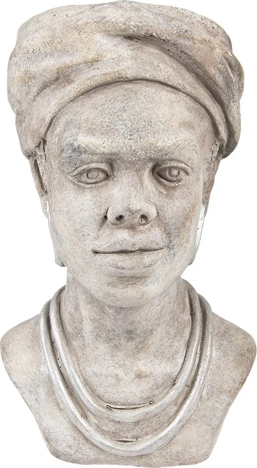 Sivý cementový kvetináč hlava ženy - 17*16*27 cm